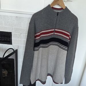 Eddie Bauer Quarter Zip Gray Striped Wool Blend Pullover Sweater Mens XL